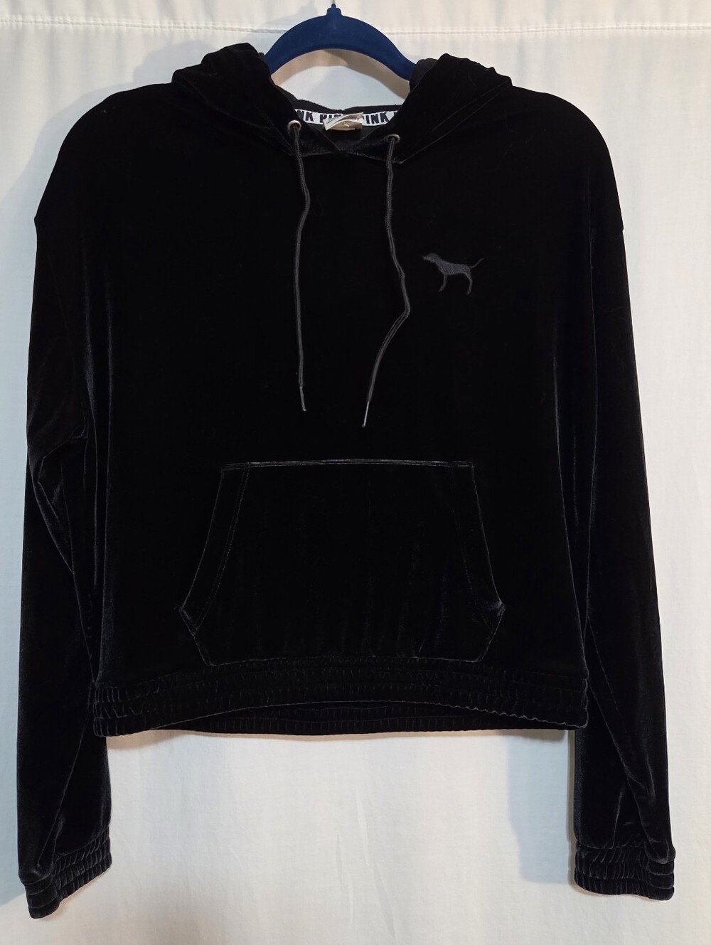 Victoria's Secret PINK Size Small Black Velvet Cropped Hoodie